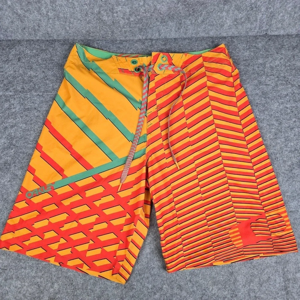 Oakley Mens Board‎ Shorts size 32 Orange Green Geometric Surf Wax Comb Y2K
